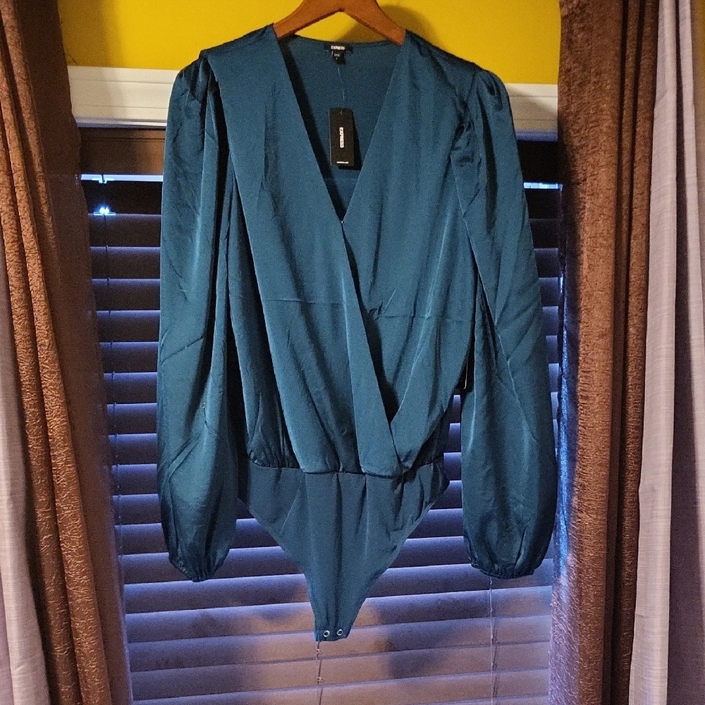Express Deep Teal Wrap Bodysuit